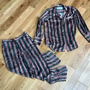 Asceno  Striped Women's Pajama Set - Pink and Green 100% silk